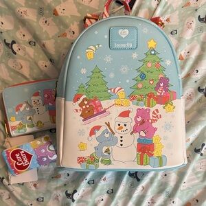 Loungefly Care Bears Blue and White Backpack and Wallet